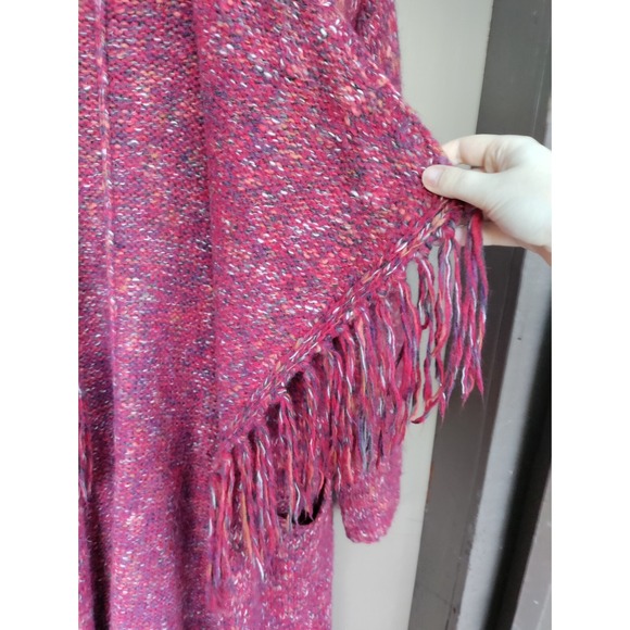 Lucky Brand Long Open Front Cardigan Dark Red Chunky Knit Wool Blend Size Medium - Picture 2 of 8